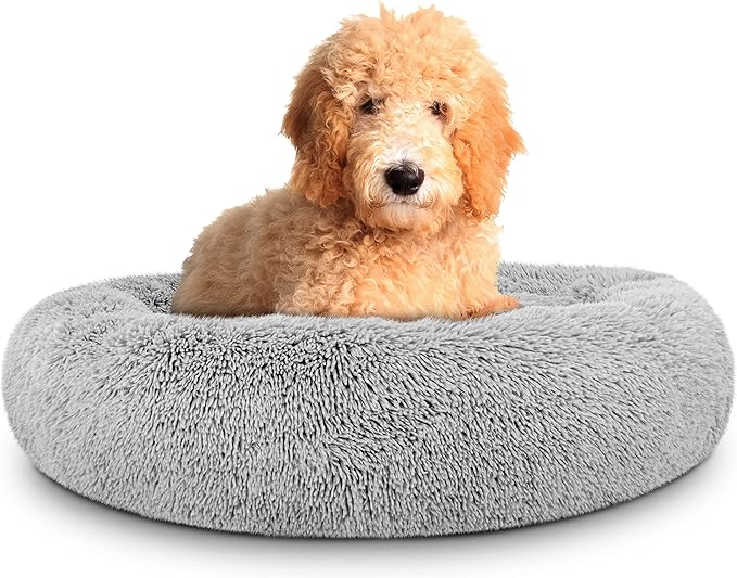 The Dog's Balls Dog Bed, Large Silver Grey Fur Calming Nest Bed, Veterinary Approved