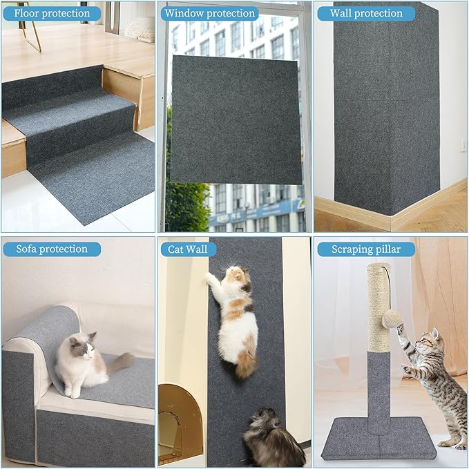 78.7"x15.8" Cat Furniture Protector - Trimmable Self Adhesive DIY Climb Cat Scratch Mat for Cat Tree Shelves and Post, Cat Scratch Pad Furniture Protectors from Cats Scratching