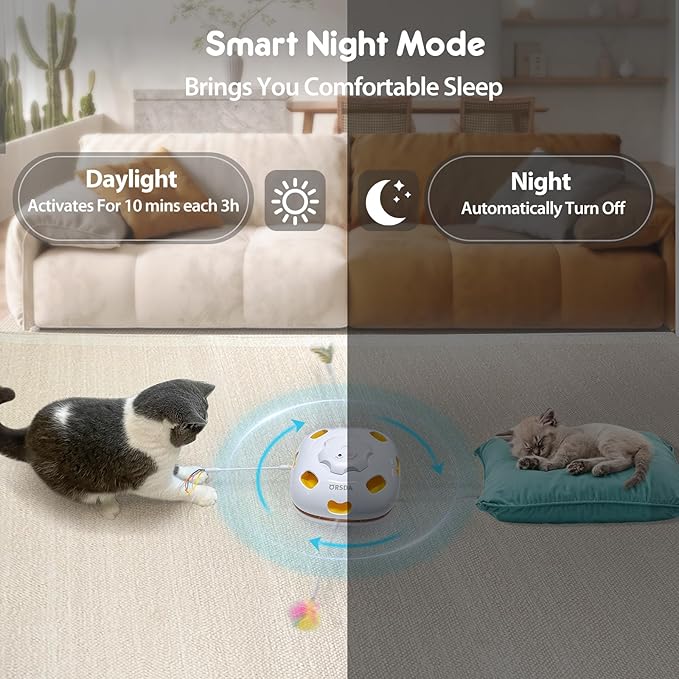 ORSDA Cat Toys, Interactive Cat Toys for Indoor Cats, 4 in 1 Automatic Rechargeable Enrichment Toy for Cats Home Alone for Bored Indoor Self Play Kitten