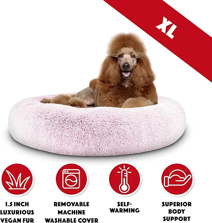 The Dog’s Bed Sound Sleep Original Calming Dog & Cat Bed, Anti-Anxiety Plush Faux Fur Donut Nest Snuggler, with Removable Cover, Veterinary Approved