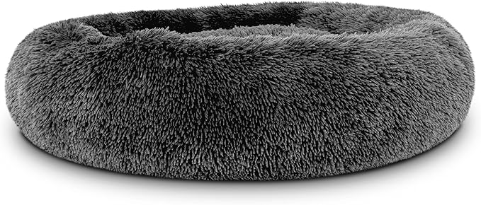 The Dog’s Bed Sound Sleep Donut Dog Bed, Med Steel Grey Fur Calming Nest Bed, Veterinary Approved