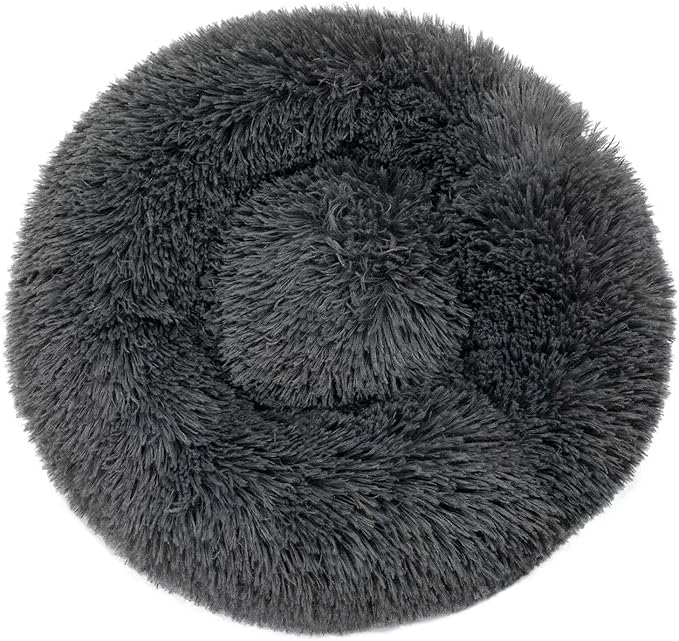 Cat Beds for Indoor Cats Dog Beds for Medium Dogs Round Pet Bed for Puppy and Kitten with Slip-Resistant Bottom Plush Donut Cat Bed, Dark Grey