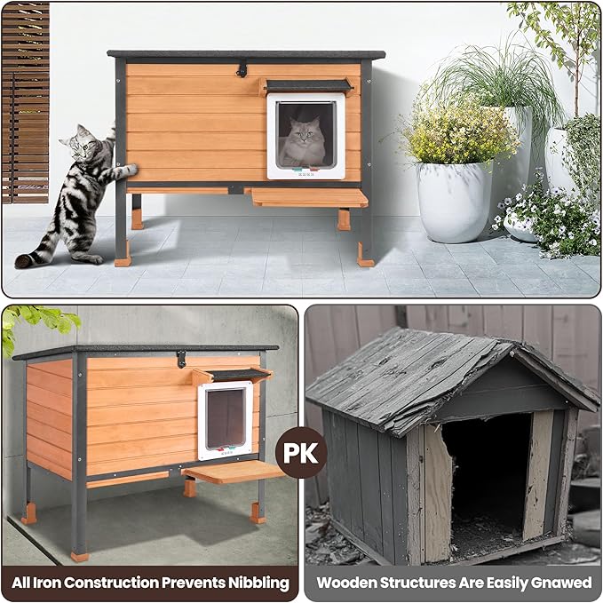 Outdoor Cat House,cat Houses for Outdoor Cats Rainproof All Round Metal Frame Wooden Condos, Indoor and Outdoor Use for Rabbit,Small Animal Feral Cat Shelter
