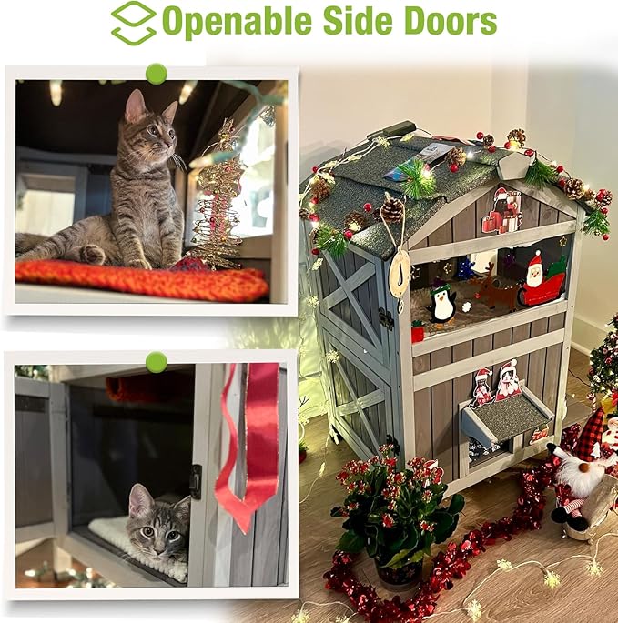 GUTINNEEN Outdoor Cat House Weathproof Two Story Feral Cat Shelter for Winter with Escape Doors