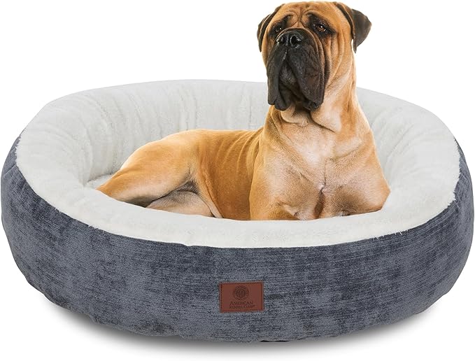 AMERICAN KENNEL CLUB 31" Mason Fabric Round Pet Bed - Stylish Washable Dog Bed with Non-Slip Bottom, Plush Sleeping Surface - for Cats, Large Breeds