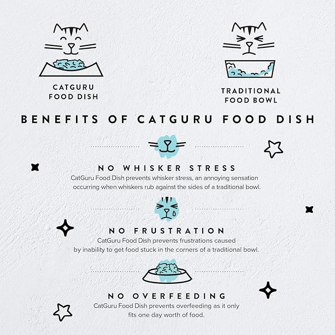 CatGuru Cat Bowls, Whisker Friendly Cat Food Bowl for Indoor Cats, Reliefs Whisker Fatigue, Wide Pet Bowl, Non Slip Pet Feeding Plate, Shallow Kitten Dish (Set of 2 Bowls, Aruba)