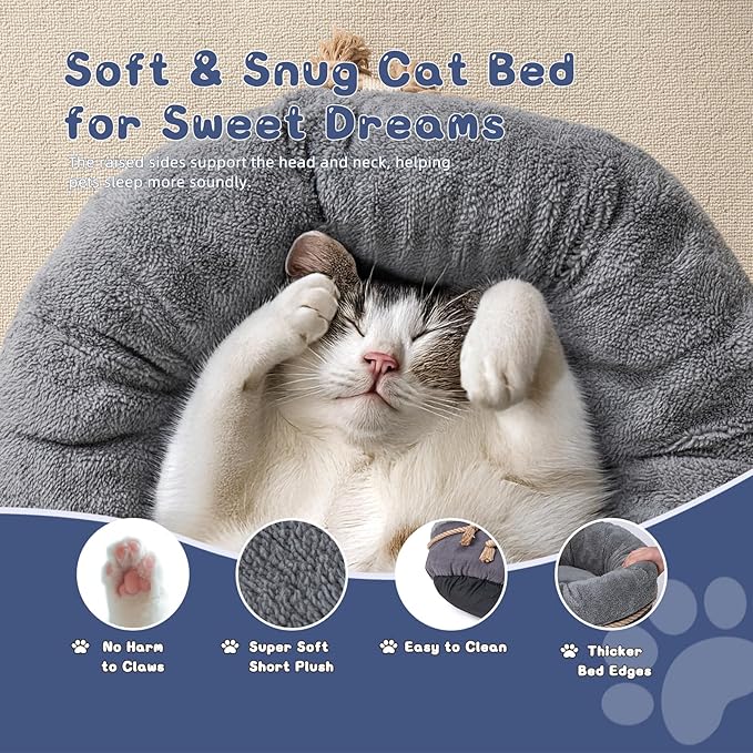 pesen Cat Bed & Small Dog Bed with Supportive Walls, Thick Bottom, Calming Donut Shape, Soft Durable Fabric, 20x20x10 Cat Beds for Indoor Cats