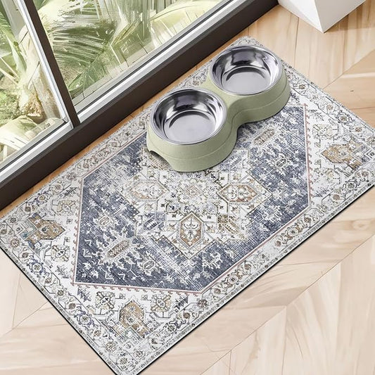 Dog Food Mats for Floors Absorbent, Pet Cat Food Mat - Non Slip Dog Bowl Mats for Food and Water, Eco-Friendly Boho Dog Placemats Feeding Mat Pet Supplies