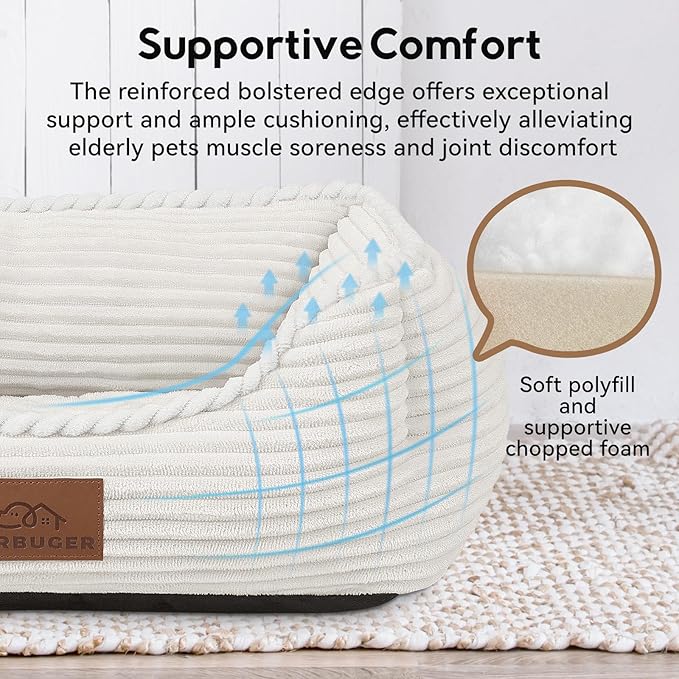 Orthopedic Dog Bed for Medium Dogs,Dog Sofa Beds Supportive Foam Pet Couch Bed with Removable Washable Mat and Nonskid Bottom (Medium, Cream)