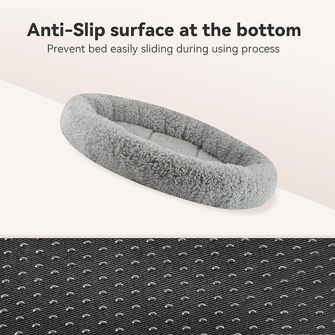 NAMSAN Round Cat Beds for Indoor Cats, 19.5 x 19.5 x 2 inch, Self Warm Pet Bed Pad with Pillow Around, Plush Cushion for Small Medium Dogs Large Cats, Antiskid Bottom, Grey