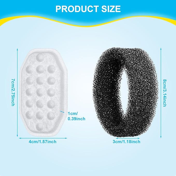 16 Pcs Cat Water Fountain Filters Replacement & Pre-Filter Sponges for 108oz/3.2 Stainless Steel Pet Water Fountain with Water Level Window