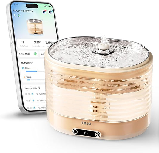 Enabot EBO ROLA Cat Water Fountain Cordless: Battery-Operated Smart Pet Fountain, Pumpless Cat Water Dispenser, Stainless Steel Tray, Wireless Cat Fountain w/Phone App (2.4 GHz Only)