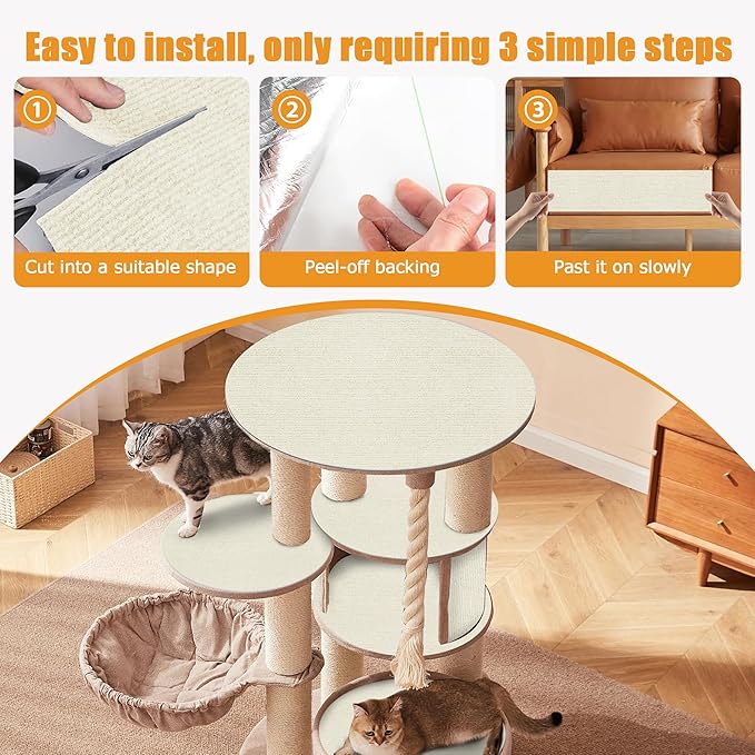 cat Scratch Pads, cat Scratcher mat for Couch, Sofa, Wall & Cat Trees - Durable Scratch Pad with Nano Tape, Scratching Pads for Indoor Cats (White, 39.3"x15.8")