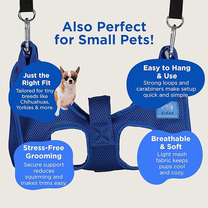 Pet Grooming Hammock for Cats & Small Dogs – Nail Clipping Kit with Sling, Clippers, File, Glove, Straps & Carabiners – Ideal for Trimming & Ear Cleaning – [S/XS] (Black, Extra-Small)