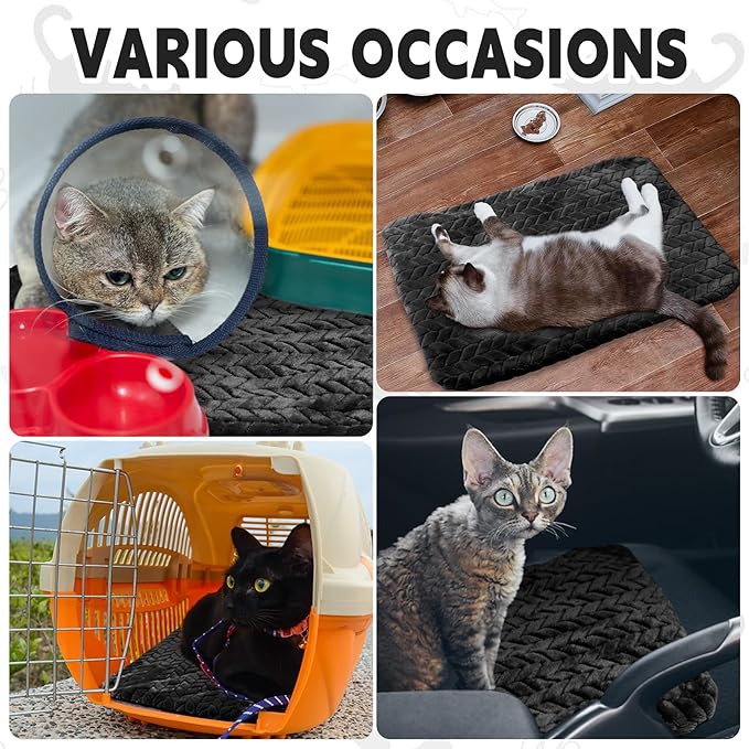 4 Pack Self Heating Cat Pad 16 x 20 Inch Self Warming Cat Bed Non Slip Warm Dog Pad Mat Washable Pet Kennel Crate Bed Mat for Indoor Outdoor Pets(Black,20 x 28 Inch)