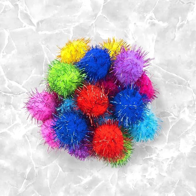 VAPKER 30 Piece 1.5" Assorted Color Sparkle Balls Cat's Favorite Toy Tinsel Pom Poms Glitter