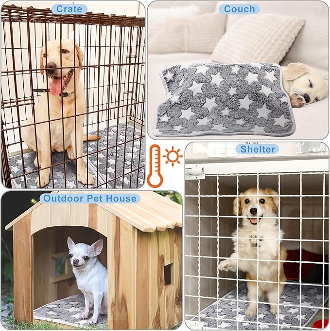 2 Pcs Warming Cat Pad Reflects Heating Dog Crate Self Warming Pet Pad Gray Nursing Cat Blankets Bed Mat for Newborn Kittens Puppies Elder Dog Washable(Large Star,29 x 20)