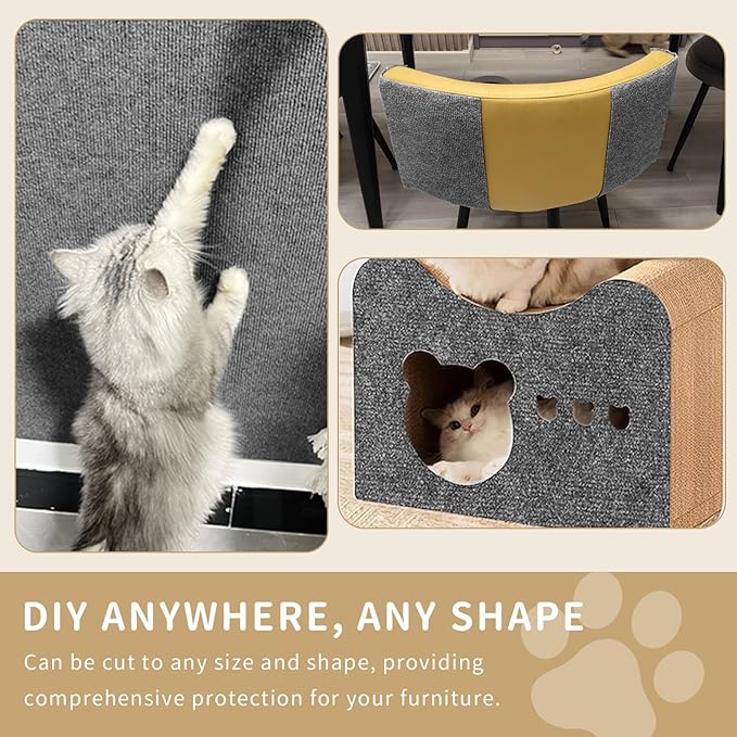 Cat Scratch Furniture Protector, 2PCS 39.4"x15.8" Self-Adhesivet Scratch Mats Deterrent for Furniture, DIY Climbing Cat Scratcher Couch Protector from Cat Claws (Light Grey)