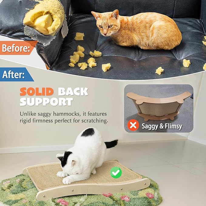 PETKARAY Sisal Cat Scratching Board, Curved Sisal Cat Scratcher, Large Indoor Kitty Scratch Pad, Heavy Duty Wave Lounge Bed for Kitten
