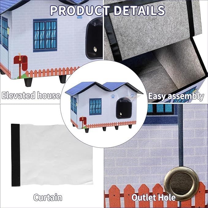 Heated Cat Houses for Indoor/Outdoor Cats with Large Elevated Heated Cat Bed Providing Safe Feral Cats, Easy to Assemble