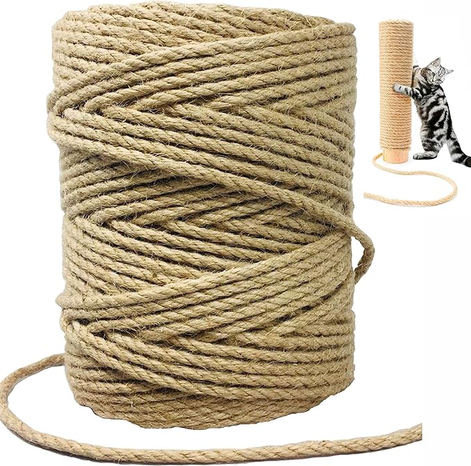 Sisal Rope for Cat Scratcher,Rope for Cat Scratch Post 3mm 656Ft Jute Twine for Scratching Post Repairing, Recovering or DIY