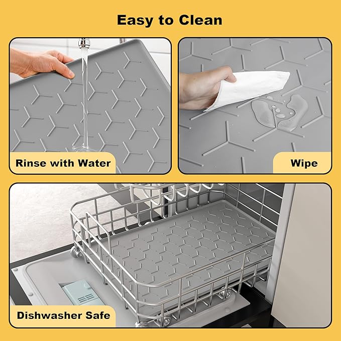 Pieviev Dog Cat Food Bowl Mat, Silicone Waterproof Food Grade Pet Food Mat for Floor, High Raised Edge to Prevent Spills, Non-Slip & Easy Clean Pet Placemat for Dog & Cat Bowls, 24''x16'', Light Gray