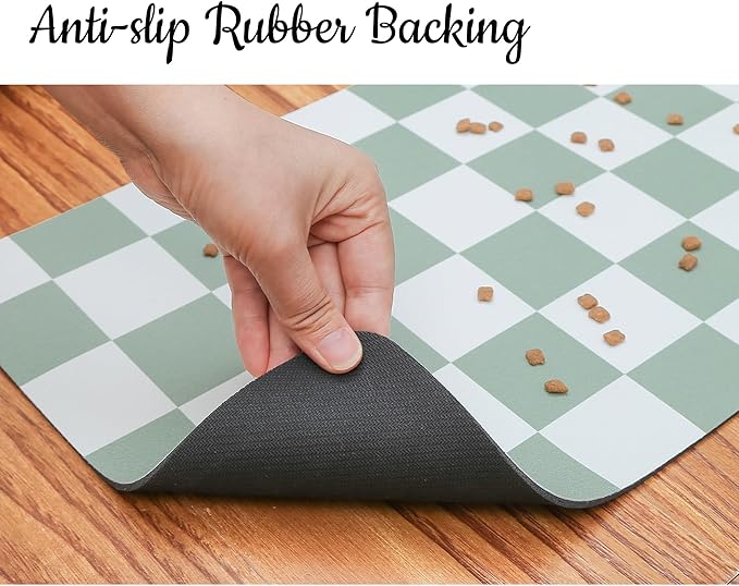 Ralxion Checkered Dog Feeding Mat, Absorbent Mats for Dog Food and Water Bowl, Dispenser, Modern Aesthetic Sage Green Checkerboard Pet Placemat for Dogs, Cats, Puppy, 16" X24”