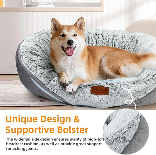 Dog Beds for Small Dogs - Round Cat Beds for Indoor Cats, Washable Pet Bed for Puppy and Kitten with Slip-Resistant Bottom (Light Grey, 20.0" L x 19.0" W x 6.0" Th)