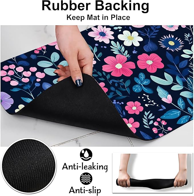 Groovy Wildflowers Pet Feeding Mat-Quick Dry Absorbent Dog Cat Food Mat, Anti-Slip Water Bowl Mats for Messy Eaters-No Stains Indoor Pet Accessories 16"x24"