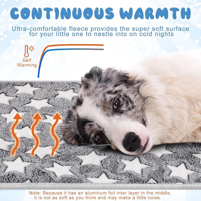 2 Pcs Warming Cat Pad Reflects Heating Dog Crate Self Warming Pet Pad Gray Nursing Cat Blankets Bed Mat for Newborn Kittens Puppies Elder Dog Washable(Large Star,41 x 29)
