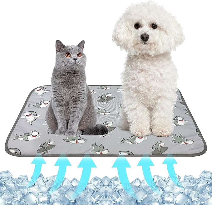 NACOCO Summer Pet Cooling Mat - Cat Dog Cushion Pad Sleeping Cool Sharks Comfortable Soft for Pets Kids and Adults (Grey Shark, M)