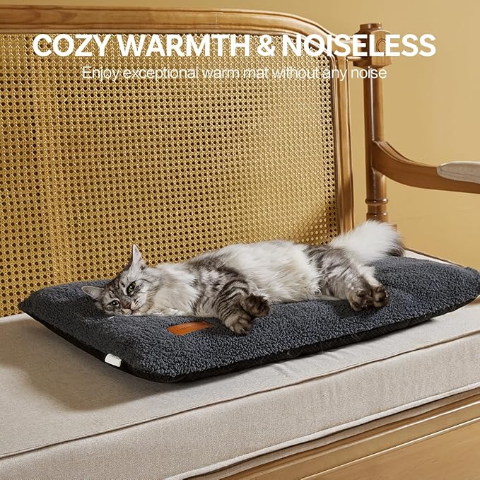 Self Warming Cat Bed Self Heating Pad 29 x 19 inch Thermal Pet mat for Indoor Outdoor Pets Double Filled Cat Mat with Washable Removable Cover Non-Slip Bottom (Dark Gray)
