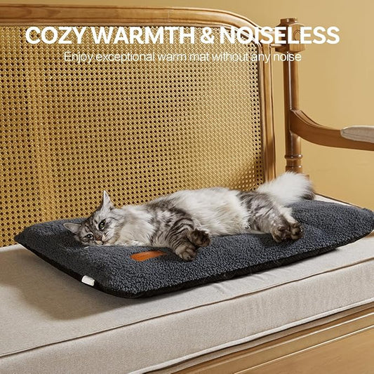 Self Warming Cat Bed Self Heating Pad 29 x 19 inch Thermal Pet mat for Indoor Outdoor Pets Double Filled Cat Mat with Washable Removable Cover Non-Slip Bottom (Dark Gray)
