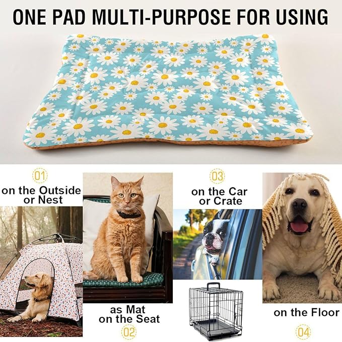 Pet Bed Daisy Floral Dog Bed Mat Absorbing Non Slip Pad Pet Sleeping Mat for Small, Medium, and Large Dogs Puppy Cat 36 in x 24 in