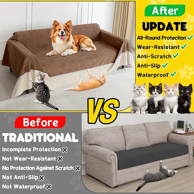 Loiion Cat Scratch Furniture Protector - Anti-Slip, Waterproof Sofa Cover to Keep Cats Off, Pet-Friendly Couch Protectors for 3 Cushion Couch, Anti-Scratch Couch Cover for Pets and Kids 134"X91"Brown