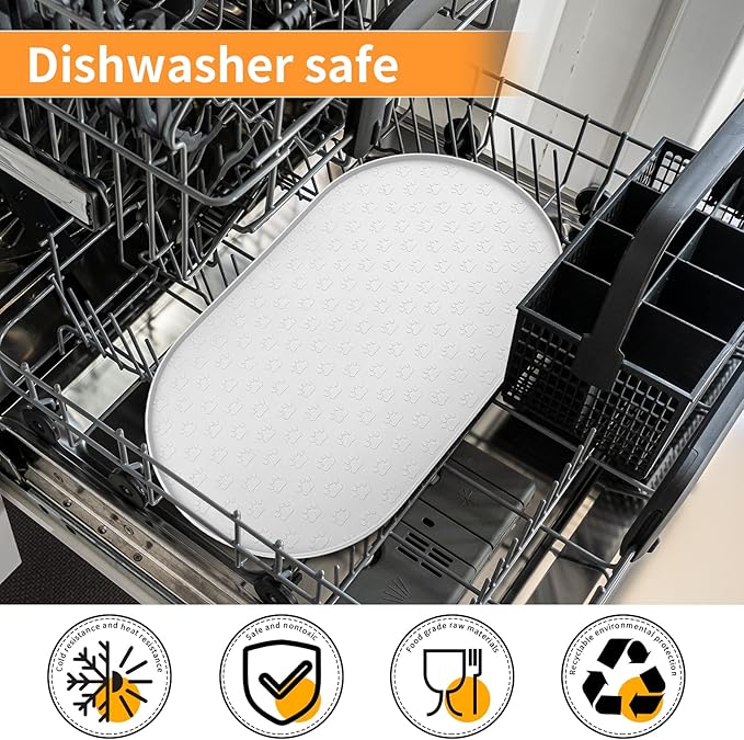 KPWACD Pet Placemat for Dog and Cat, Anti-Slip Waterproof Dogs Feeding Bowl Mat Prevent Food and Water Overflow, Silicone Puppy Dish Mats Suitable for Small Medium Big Pets, White, 24" * 16"