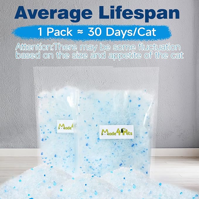 Made4Pets Cat Litter Crystals Odor Control, Kitty Litter Non Clumping No scooping Low Dust, Low Tracking, Lightweight, Dehydrates Waste,– 6.6 lbs (2 x 3.3 lb Packs)