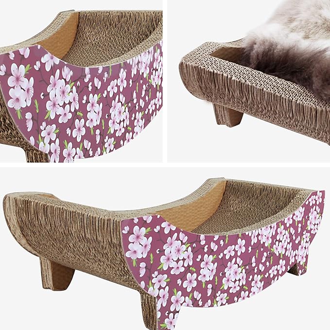 FluffyDream ScratchMe Cat Scratching Post Lounge Bed , Boat Shape Cat Scratcher Cardboard, Durable Recycle Board Pads Prevents Furniture Damage