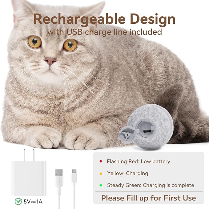 Cheerble Interactive Cat Toys for Indoor Cats, Automatic Cat Ball Toy for Bored Indoor Cats, Electric Kitten Toys with Light, Moving Stimulating Cat Toys,Grey