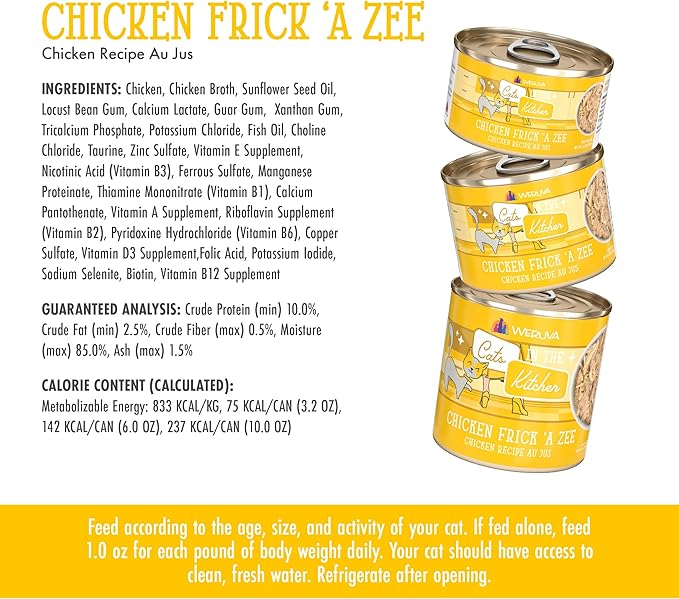 Weruva Cats in The Kitchen, Chicken Frick 'A Zee Wet Cat Food, 10oz Can (Pack of 12)