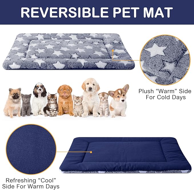 4 Pcs Washable Dog Crate Mat Kennel Pad Replaceable Reversible Pet Bed Pad for Crate Pet, Sleeping Mat for Small, Medium, Large Dog Machine Washable(18 x 24 x 1.6 Inch,Blue)