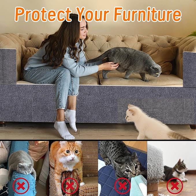 Cat Scratching Mat, Self-Adhesive Cat Scratching Carpet, Trimmable at Scratch Furniture Protector for Cat Tree Shelves, Cat Scratching Post Couch Protector (1PC, 100 * 40CM, Grey) (1PC, Grey)