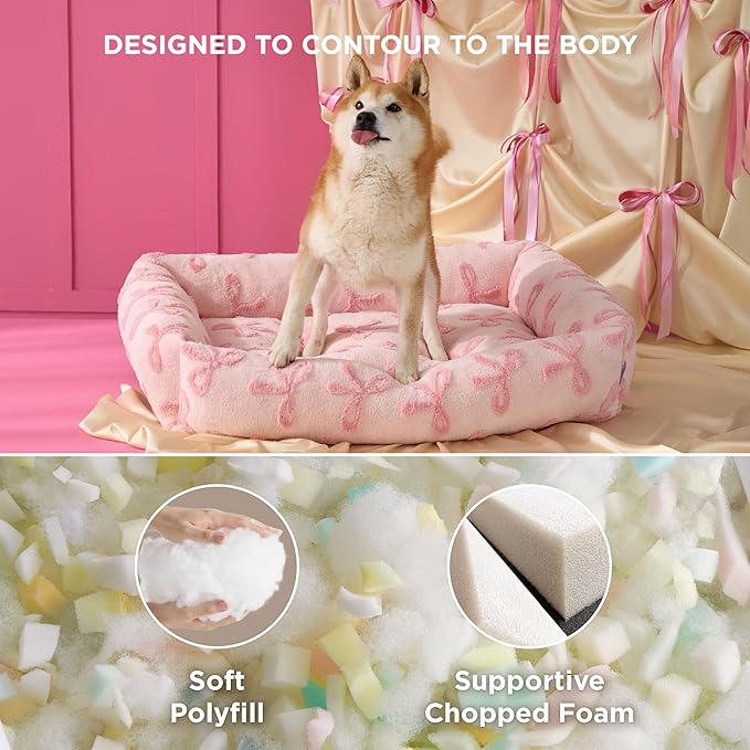 LE SURE Cute Dog Bed for Large Dogs - Washable Pet Beds,Cozy Rectangle Orthopedic Sofa with Jacquard Shaggy Plush & Anti Slip Bottom,36x27x8inches