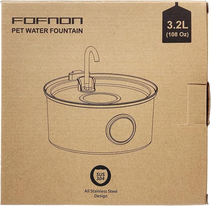 Cat Water Fountain Stainless Steel: Cat Fountain for Drinking - 108oz/3.2L Pet Water Fountain for Cats Indoor - Quiet Water Fountain for Cats - Faucet Pet Fountain - Contains 6 Filters + 3 Sponges