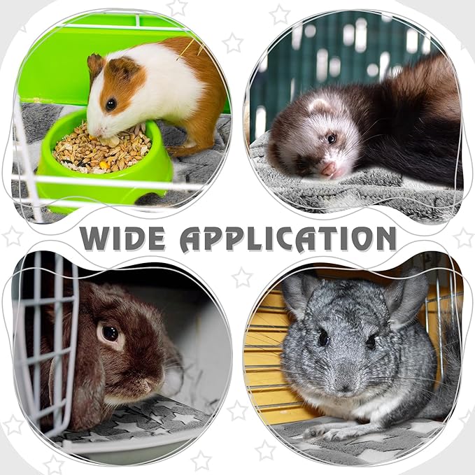 Haull 4 Pcs Waterproof Guinea Pig Bedding Winter Guinea Pig Bed Plush Cage Liners Soft Dog Cat Mat Reversible Winter Cozy Animal Pee Pad Hamster Bed Mat for Bunny(Black White Star,13 x 10 Inch)