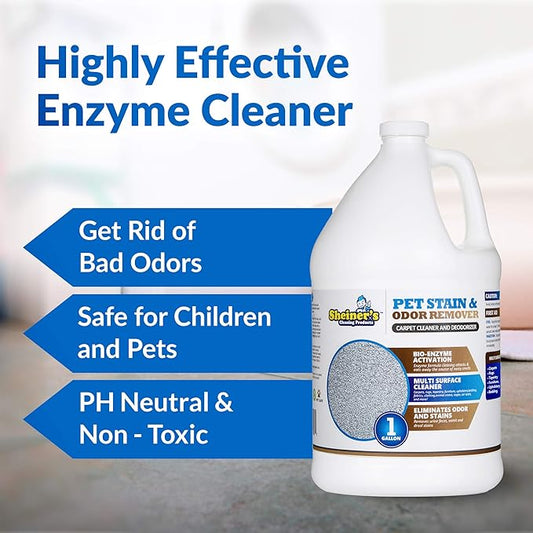 Sheiner's Pet Stain Remover & Pet Odor Eliminator, Advanced Cleaning Bio-Enzyme Cleaner Solution for Carpets, Rugs, Upholstery & Multi-Surfaces, Safe for Pets & Kids. (128 oz)