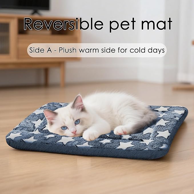 Dog Bed Mat for Crate, Soft Kennel Pad, Durable Comfort Mat for Dogs and Cats, Home and Crate Use (NavyBlue&Star, 18"*14"*1.5")