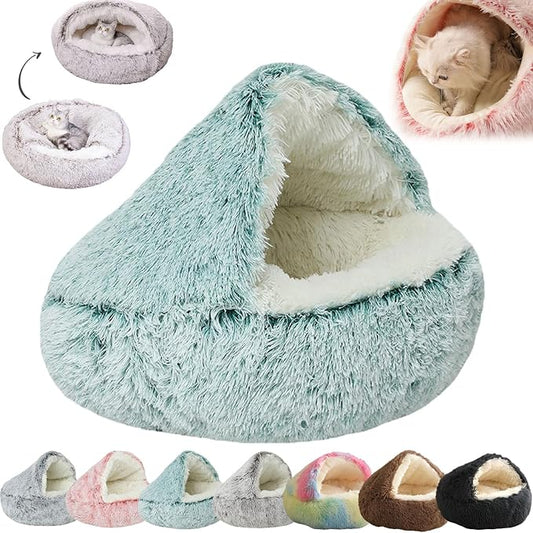 Lapcatz Nest & Round Bed - Covered Cat & Calming Dog Bed, Anti-Slip Washable Fluffy (Large-26in,Green)