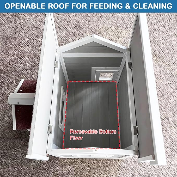 Feral Cat House for Outdoor Cat Enclosure Winter Double Rooms Weatherproof with Openable Roof