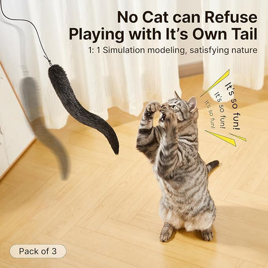 Potaroma Lifelike Tail Simulation Cat Toys, Pack of 3, Fluffy Durable, Crinkle Sound with Catnip Inside, Interactive Indoor Kitten Kicker for Kitty Exercise 9.8 Inches